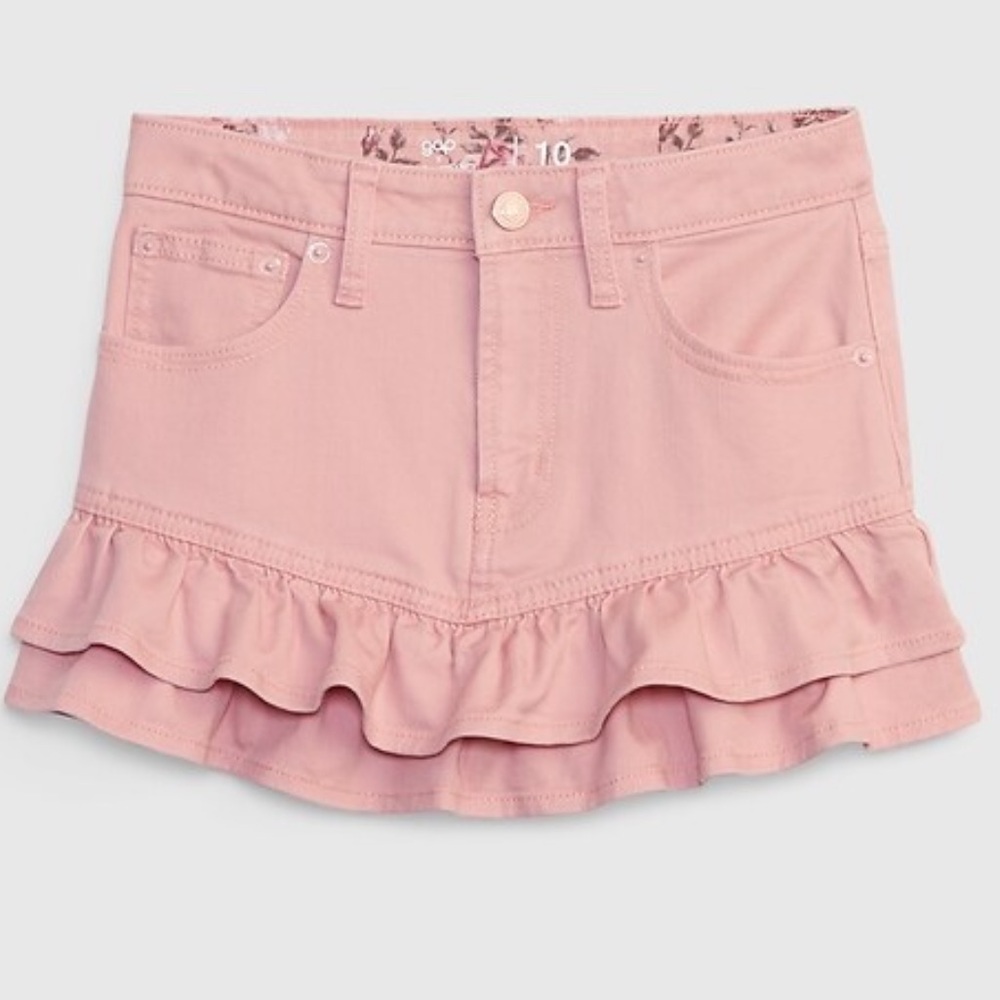 GAP x LoveShackFancy Pink Ruffled Denim Skirt